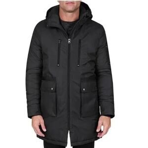 Slate & Stone Men's Hooded Parka Coat Zipper Pocket Accents in Black Large $499